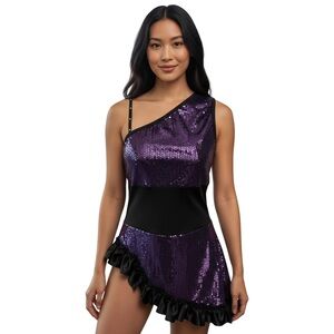 Halloween Costume Flapper Dress Latin Dancer Ruffles One Shoulder Sz M Ice Skate